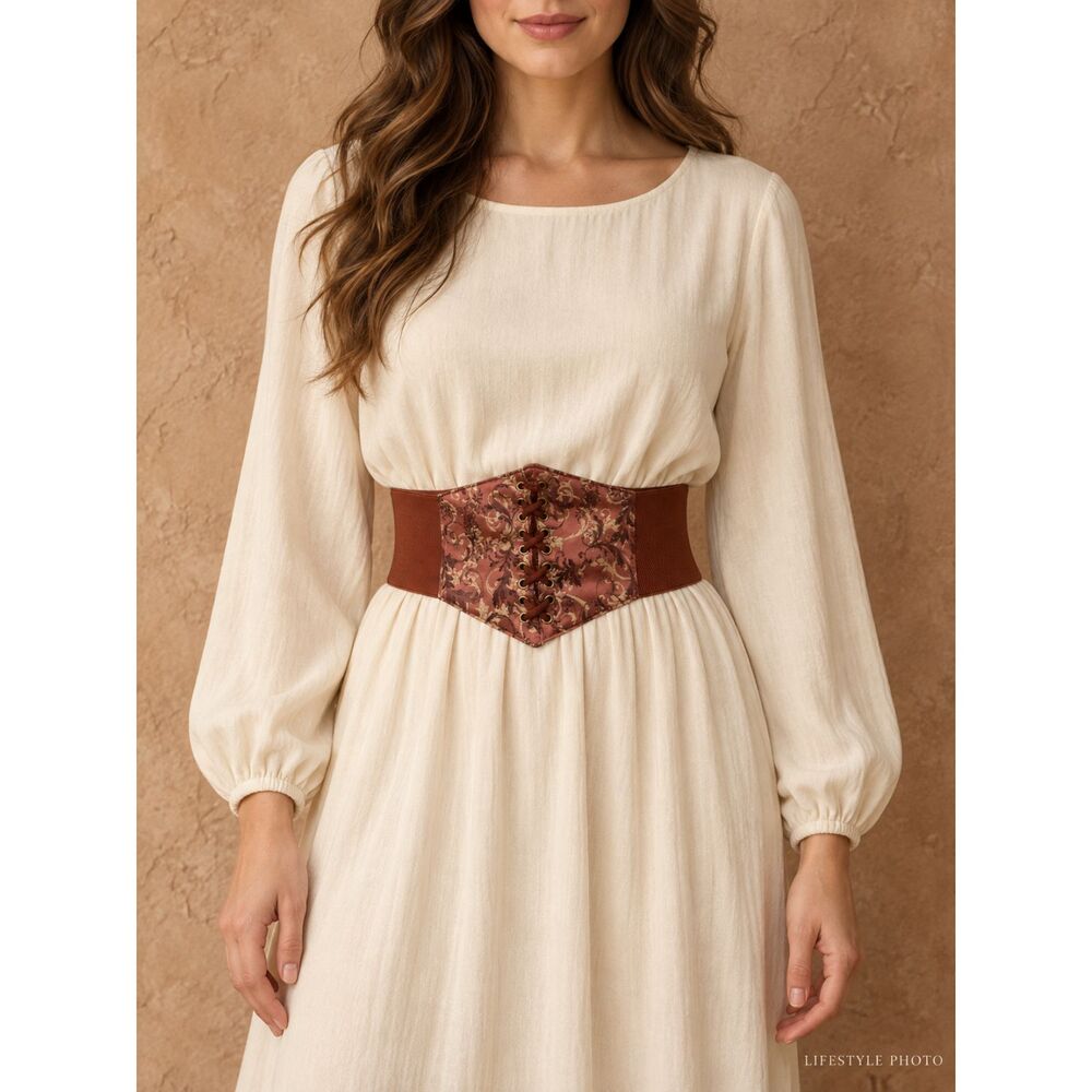 Brocade Corset Belt Lace Up Wide Elastic Waist Cincher Renaissance Boho